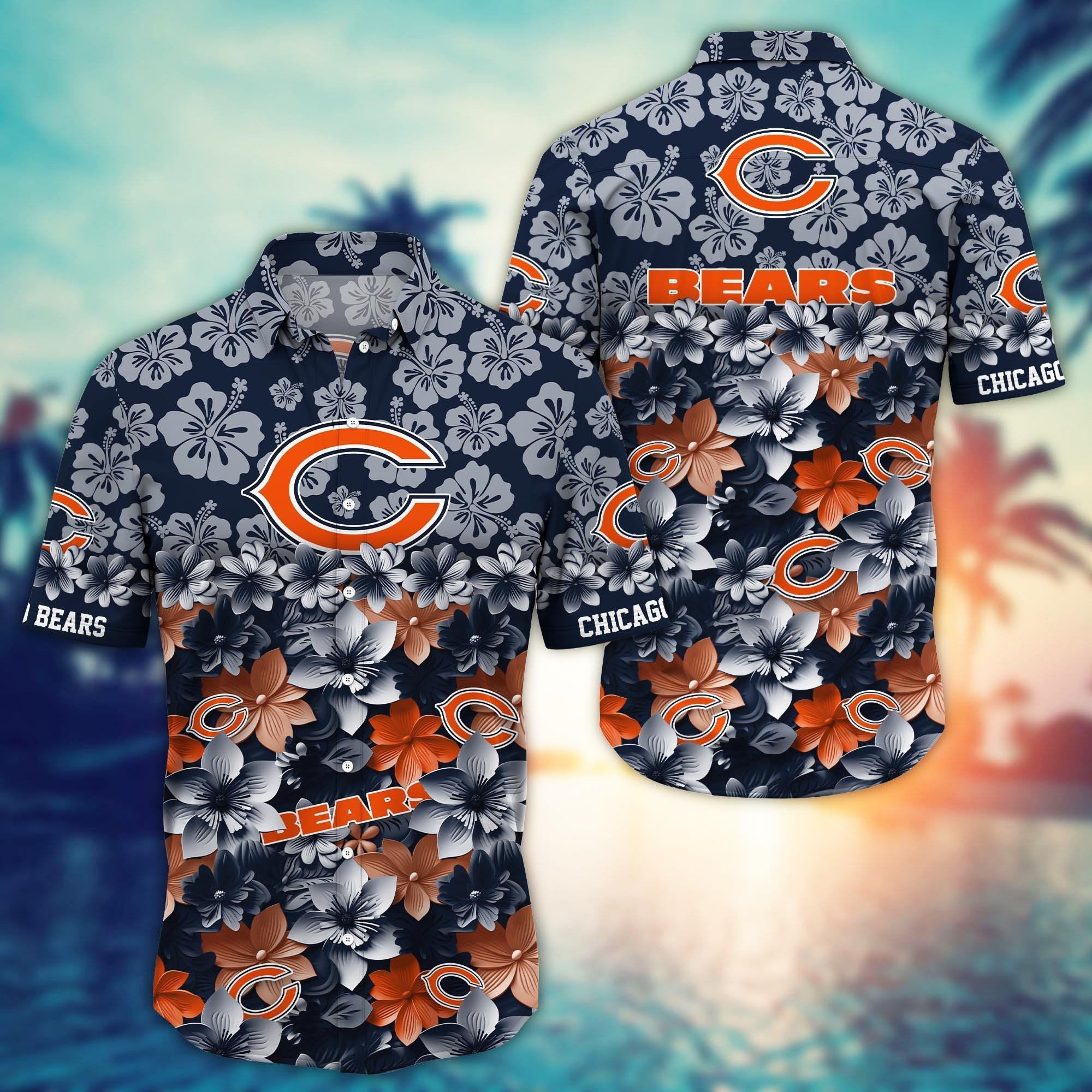 chicago bears hibiscus wave hawaiian shirt e9nvb