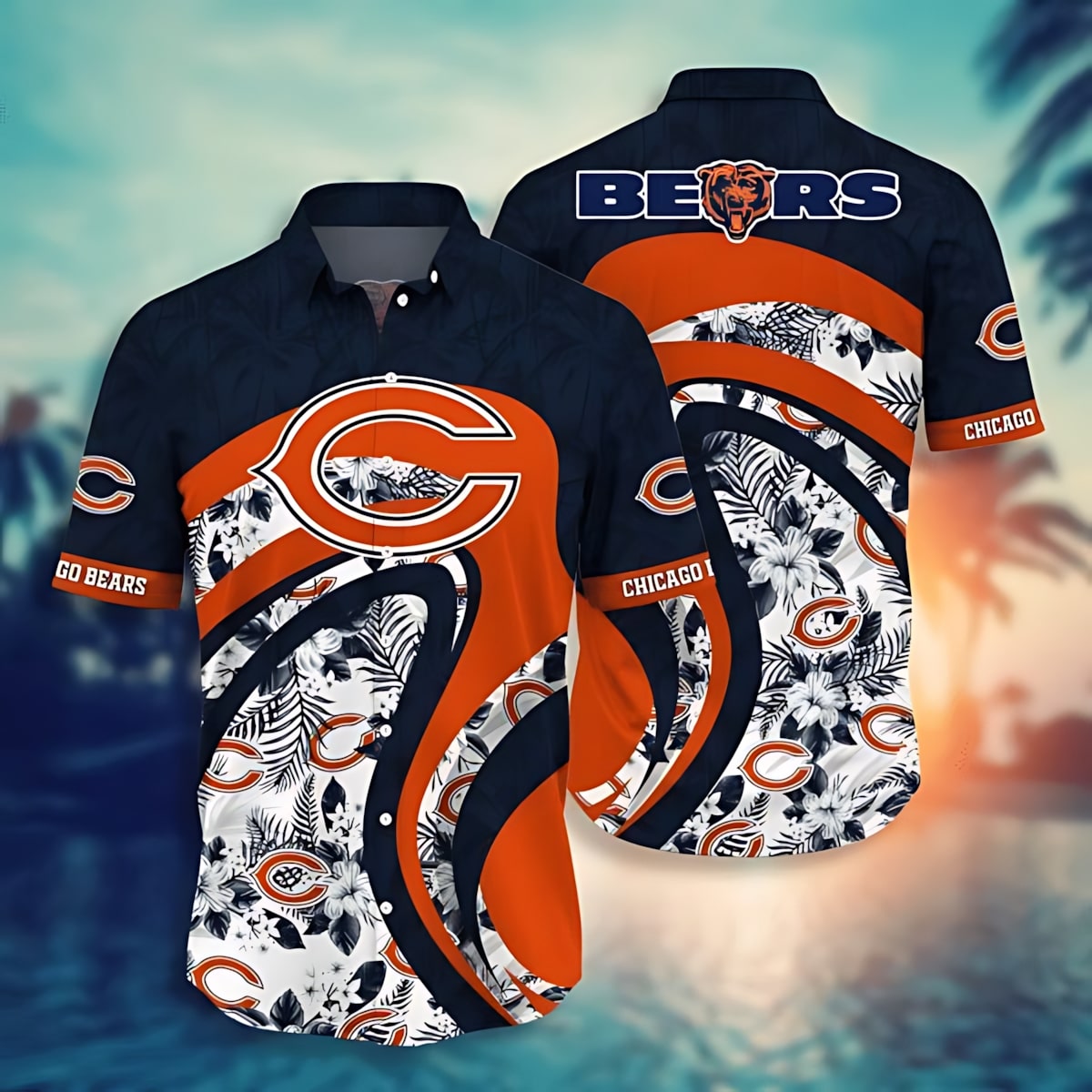 chicago bears leaf orange curve hawaiian shirt hfg19