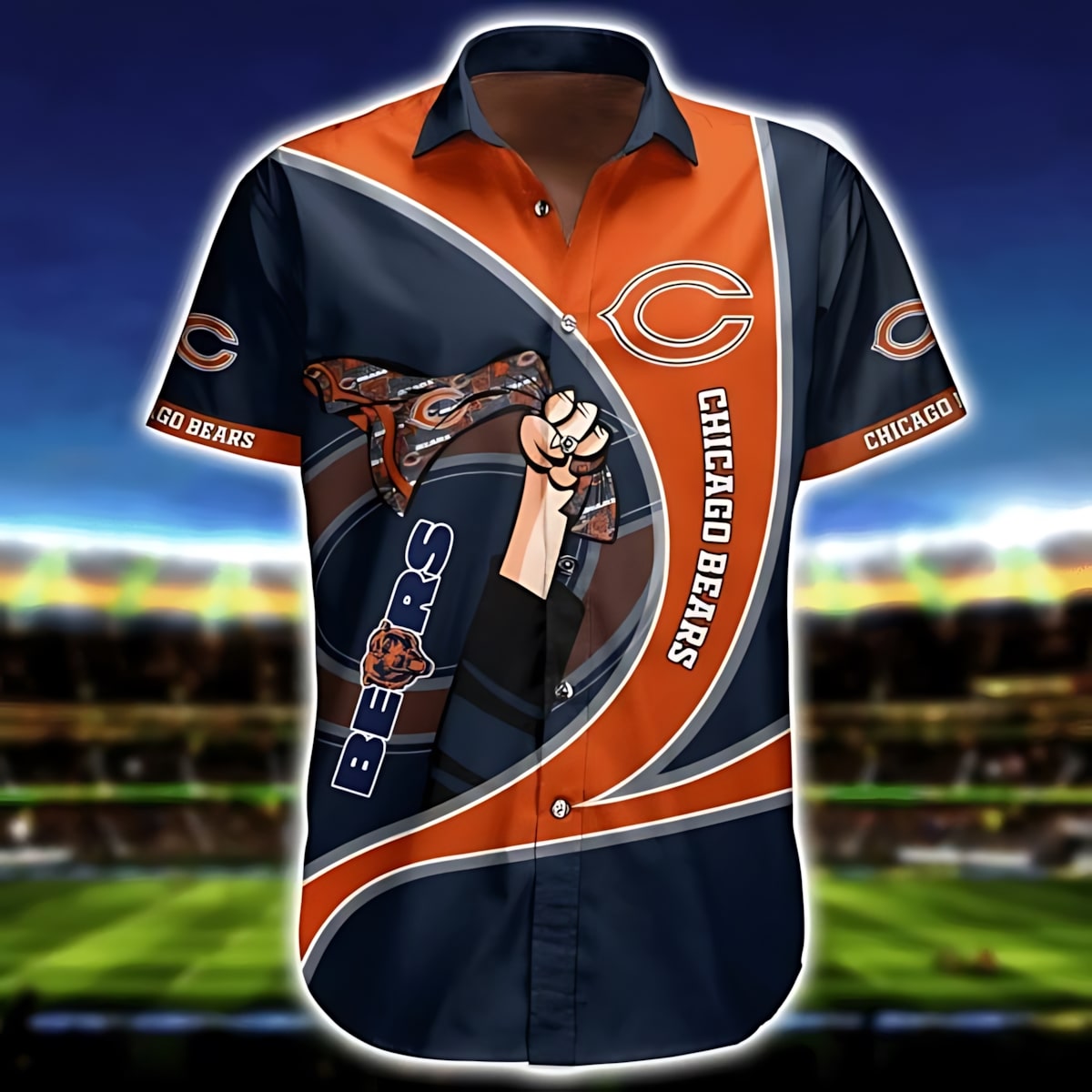 chicago bears power fist hawaiian shirt h3qjq