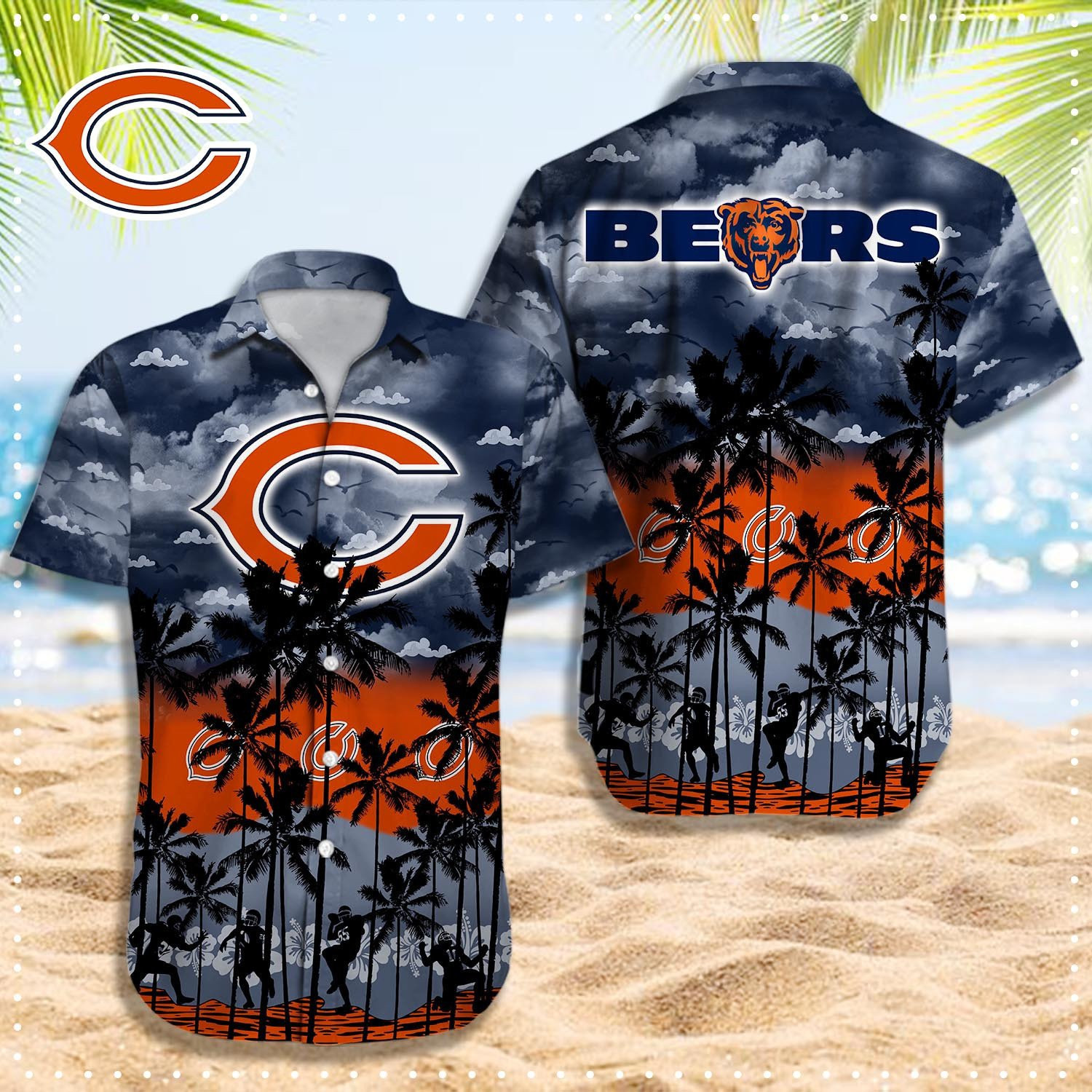 chicago bears stormy palms hawaiian shirt me464