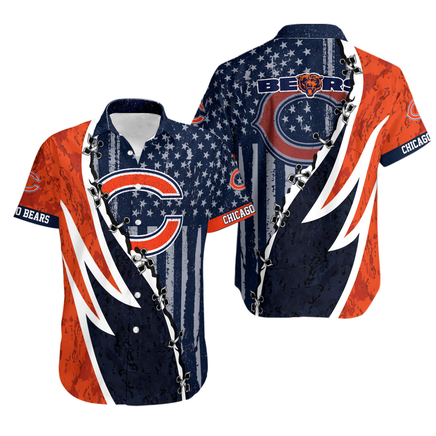 chicago bears swing in orange dark blue stars hawaiian shirt 7y1bc