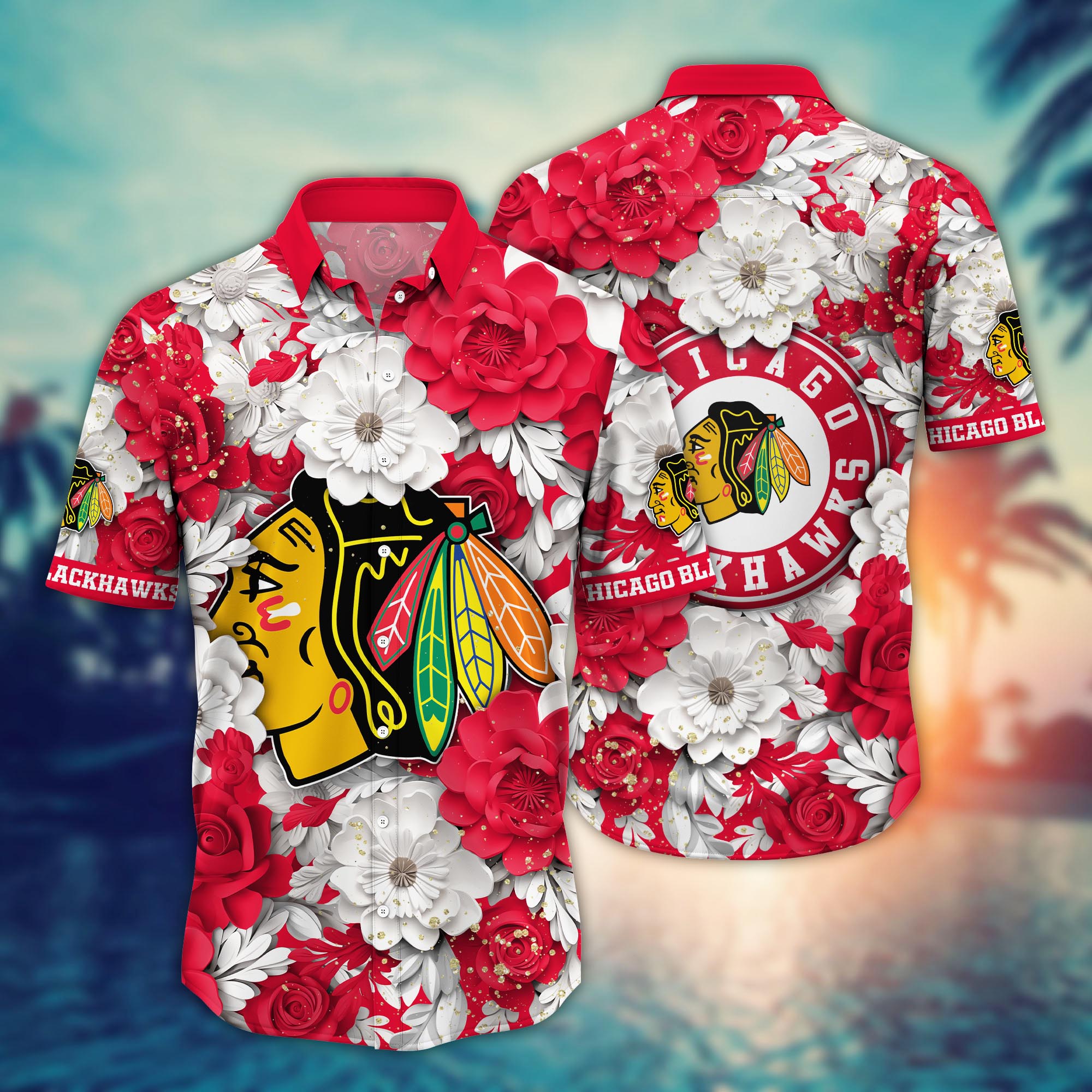 chicago blackhawks floral glory hawaiian shirt e657z