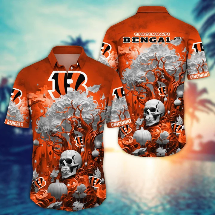 cincinnati bengals skull tree halloween hawaiian shirt