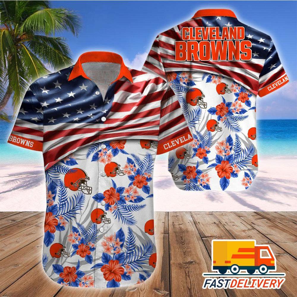 cleveland browns american floral hawaiian shirt nwoik