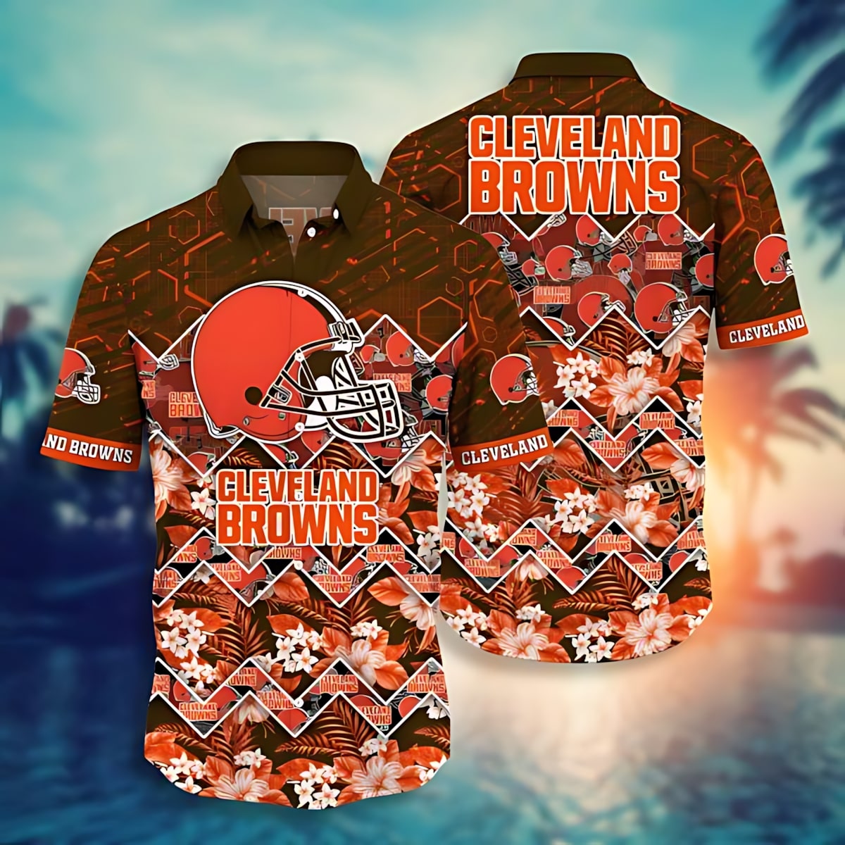 cleveland browns geometric floral hawaiian shirt rgi2y