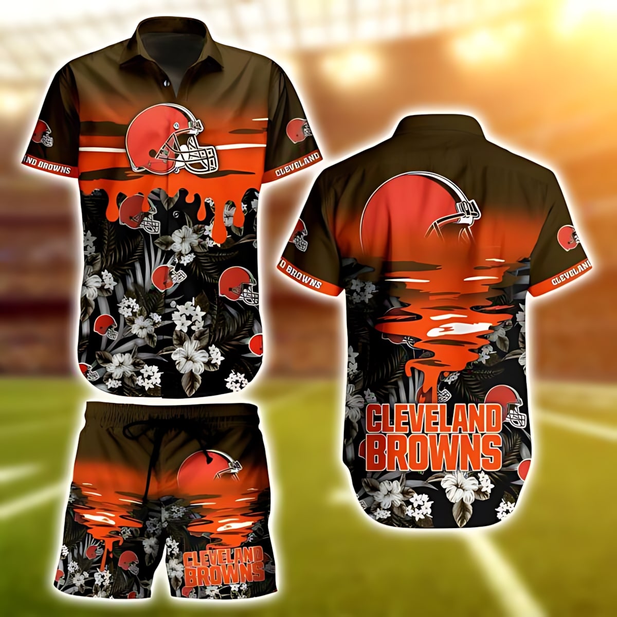 cleveland browns sunset drip hawaiian shirt zi99h