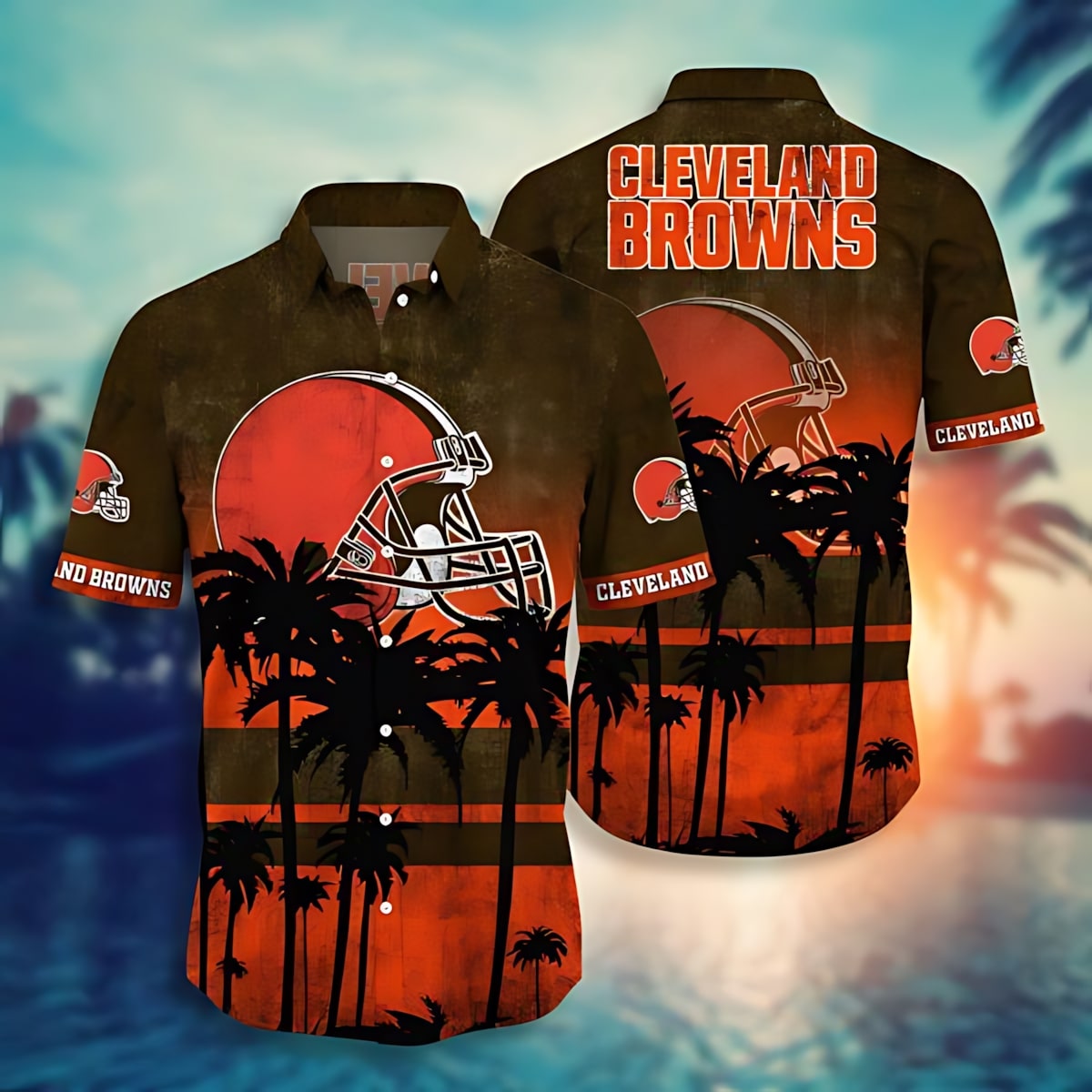 cleveland browns sunset palm hawaiian shirt mzqjy