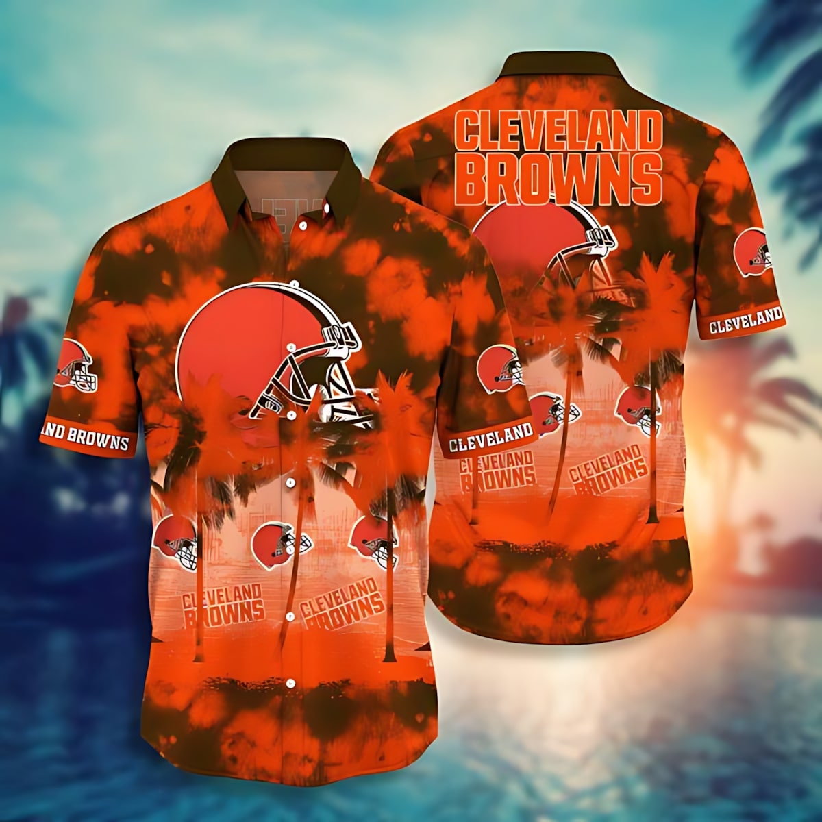 cleveland browns tiedye sunset hawaiian shirt oqgw0