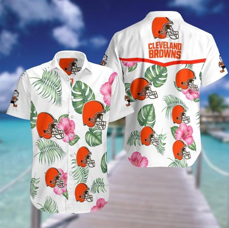 cleveland browns tropical hibiscus hawaiian shirt