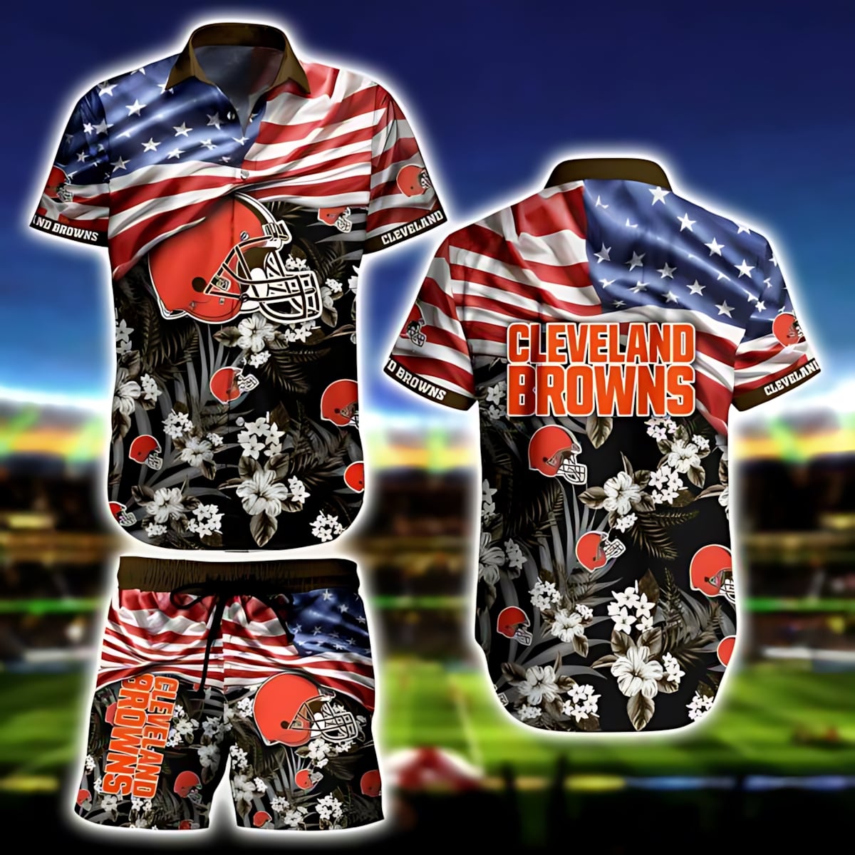 cleveland browns us flag stripes hawaiian shirt d70o6