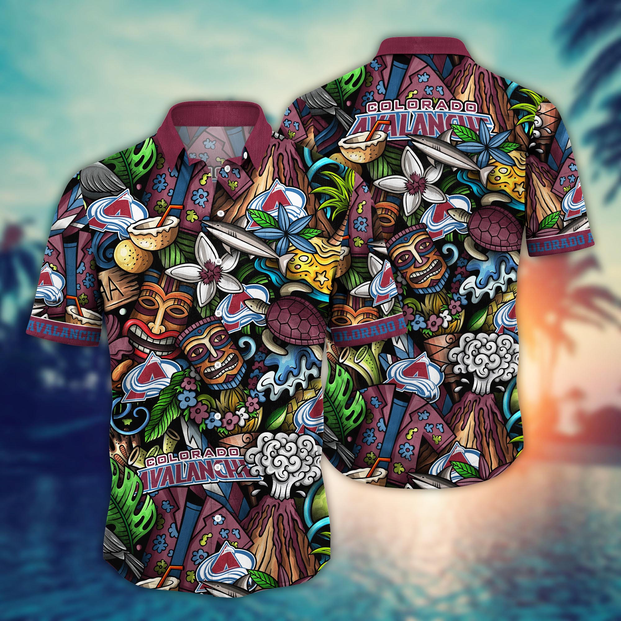 colorado avalanche island tiki hawaiian shirt k38hn