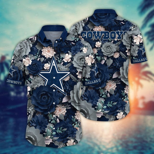 dallas cowboys monochrome blooms hawaiian shirt