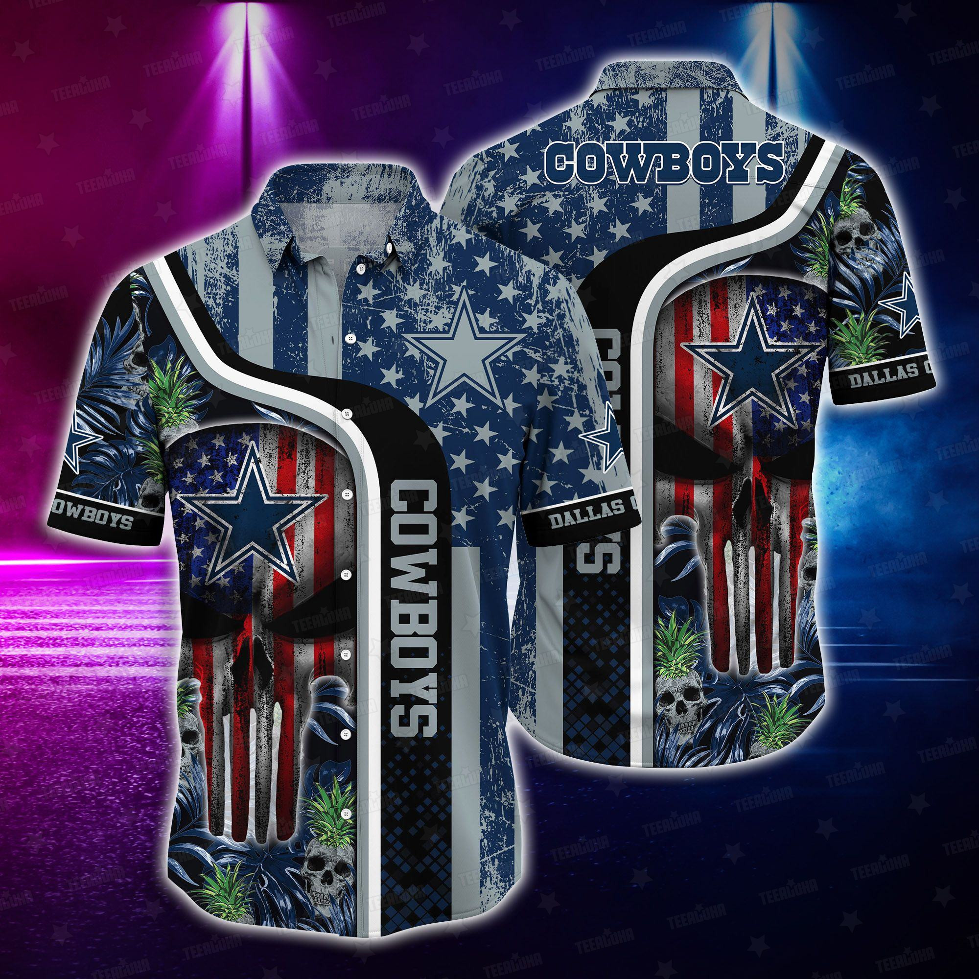 dallas cowboys patriot skull hawaiian shirt qmmgj