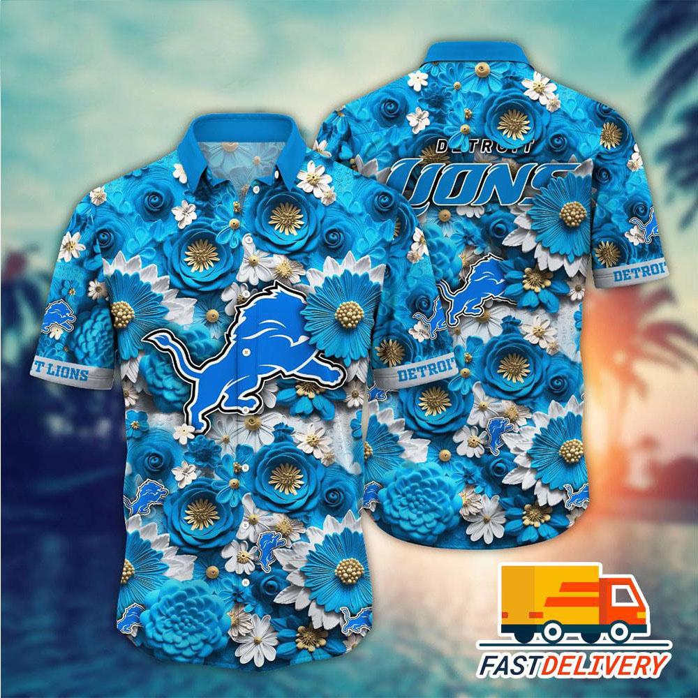 detroit lions blue blossom floral hawaiian shirt nhutd