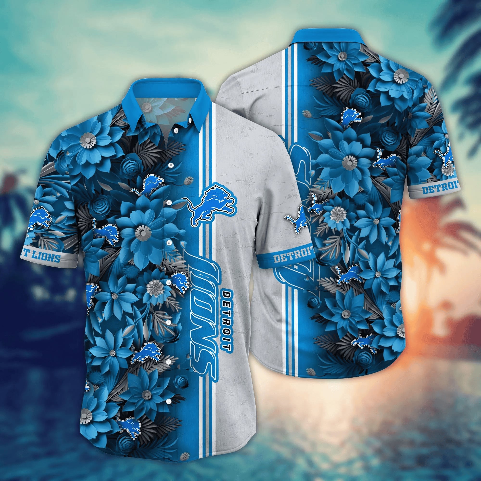 detroit lions floral divide hawaiian shirt kohid