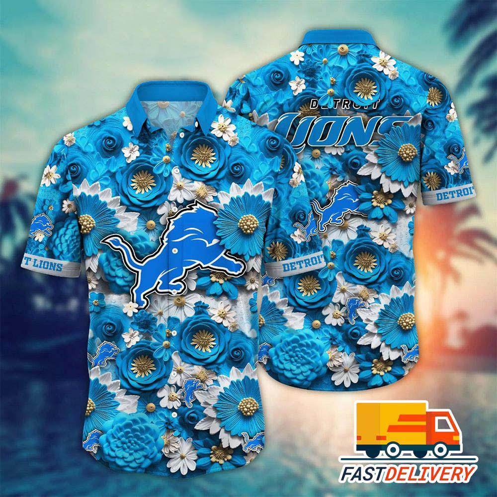 detroit lions floral power hawaiian shirt