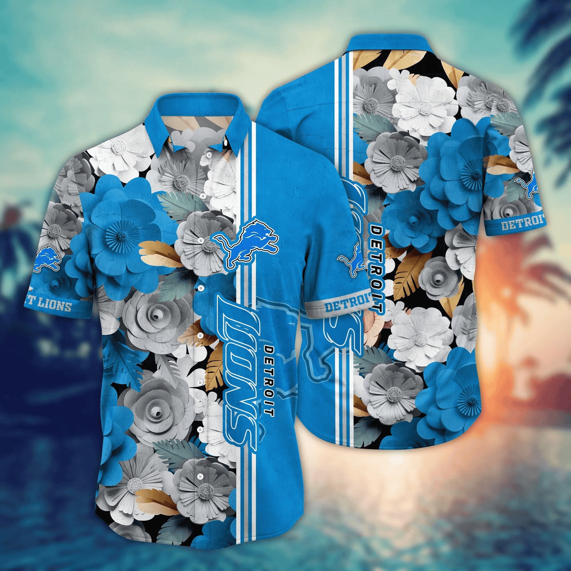 detroit lions floral stripes aloha shirt pfola