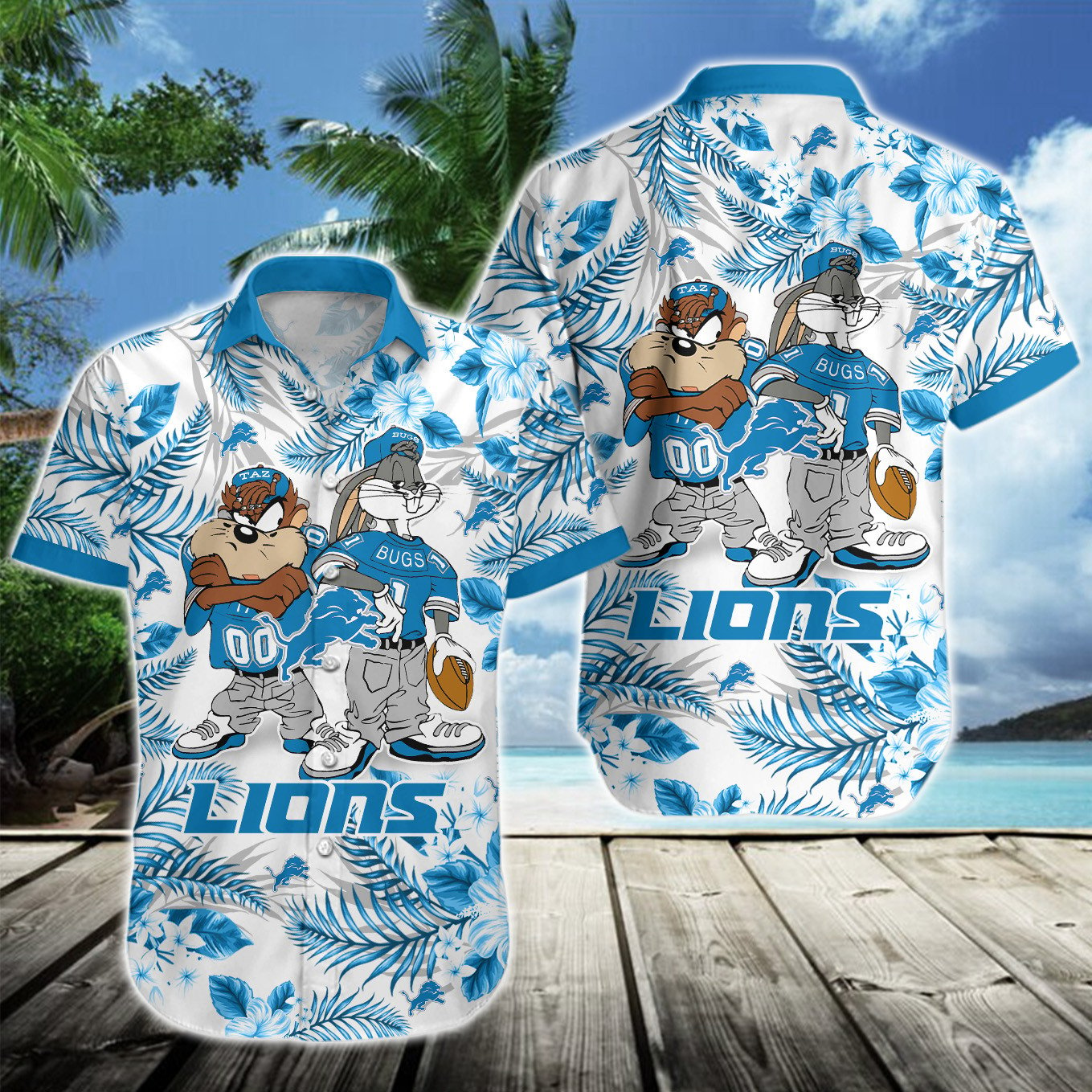 detroit lions toon squad tropical hawaiian shirt yjwe8