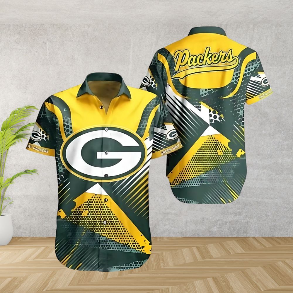 green bay packers bold geometric hawaiian shirt snr3k