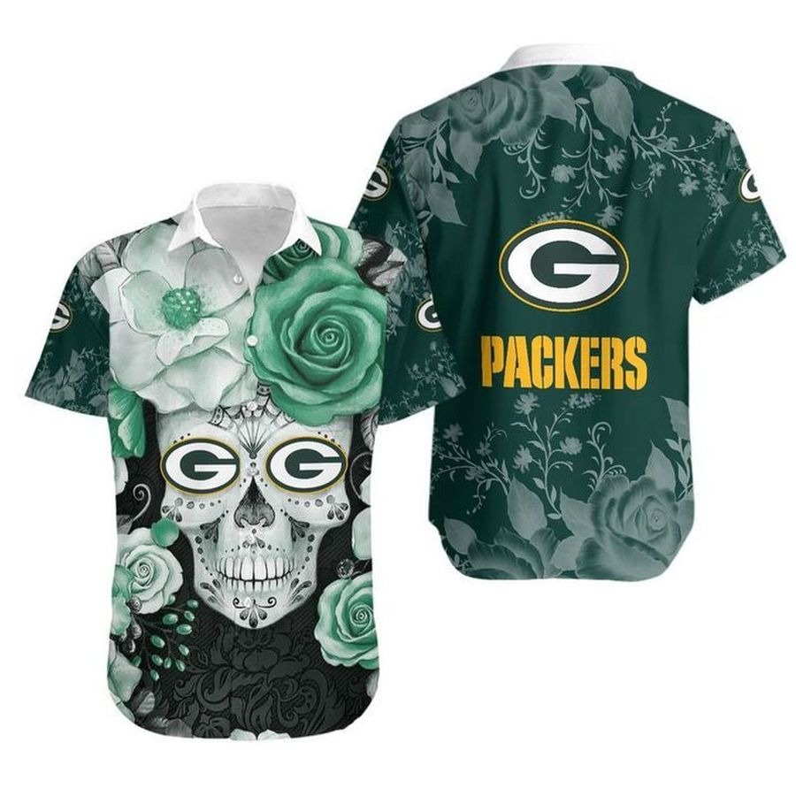 green bay packers skull bloom hawaiian shirt