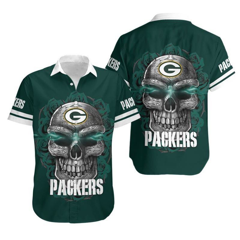 green bay packers skull rose hawaiian shirt pqk21