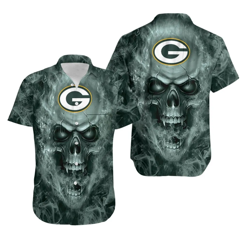 green bay packers smoke skull hawaiian shirt emvip