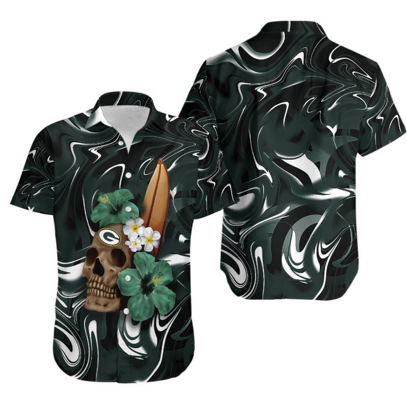 green bay packers surf skull hibiscus hawaiian shirt dqdb8