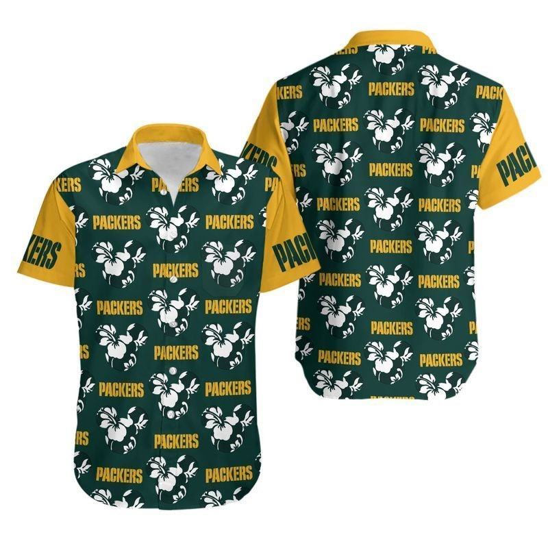 green bay packers tropical hibiscus hawaiian shirt