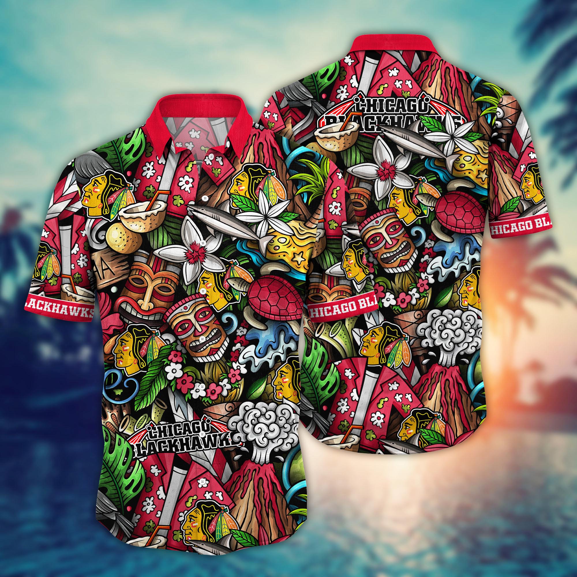 hicago blackhawks tiki adventure hawaiian shirt p0vvf