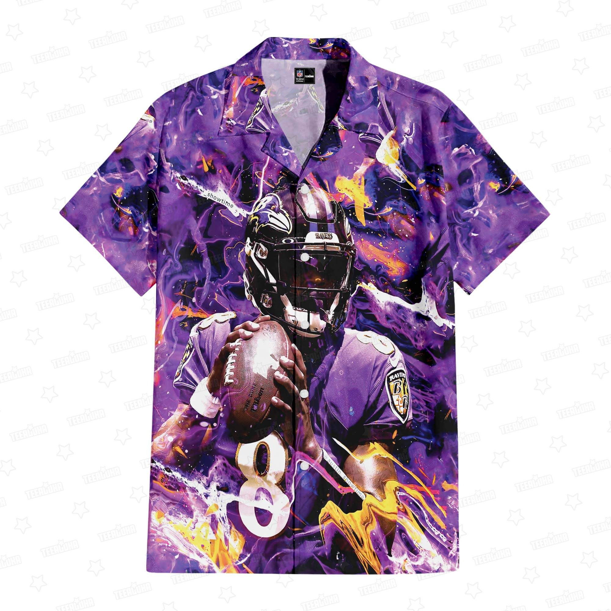 lamar jackson baltimore ravens gridiron majesty hawaiian shirt ywqrq