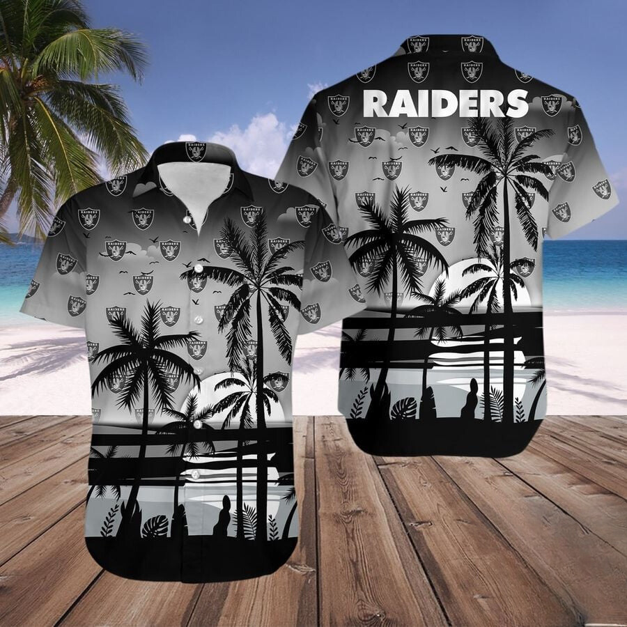 las vegas raiders tropical sunset silhouette hawaiian shirt 04v6t