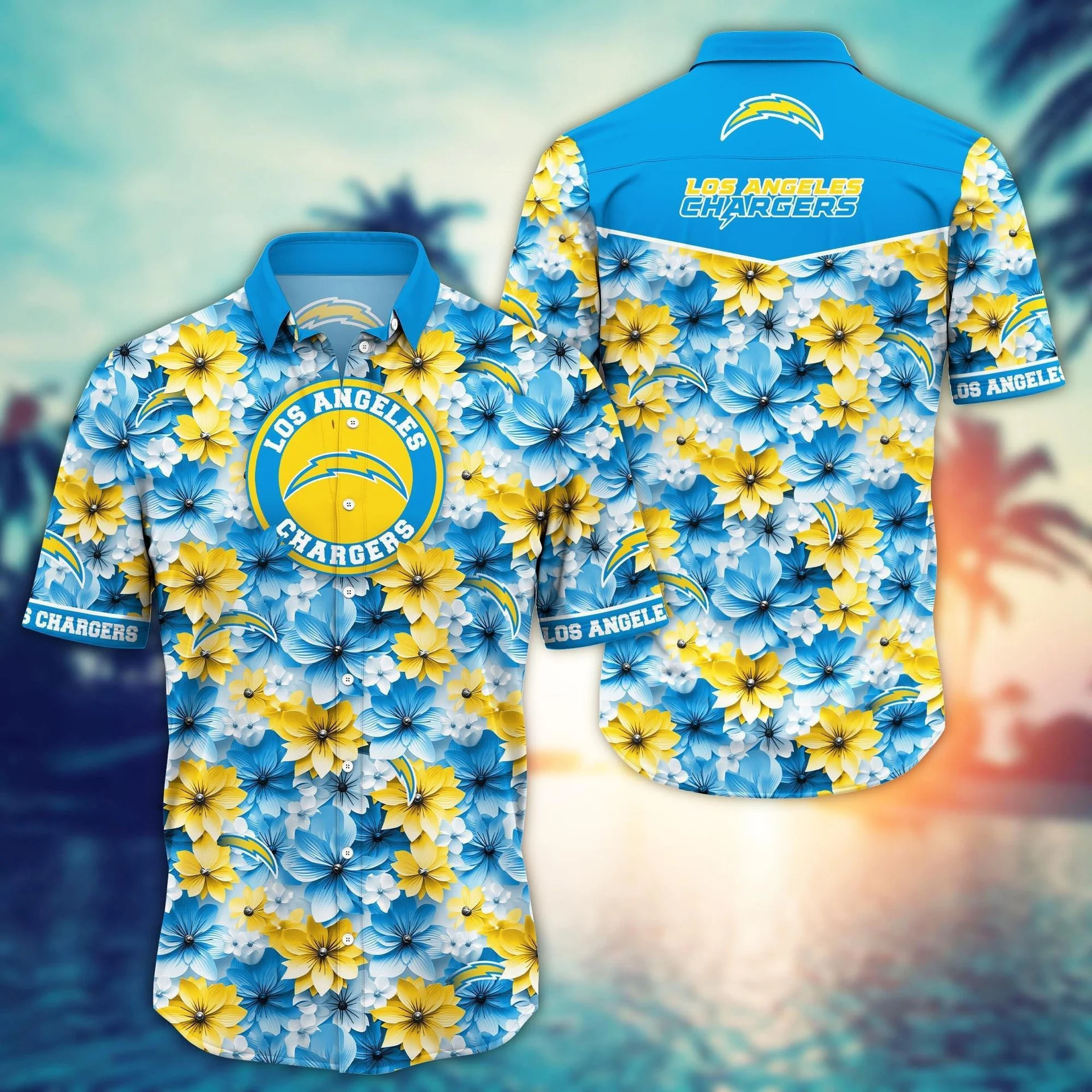 los angeles chargers floral paradise hawaiian shirt