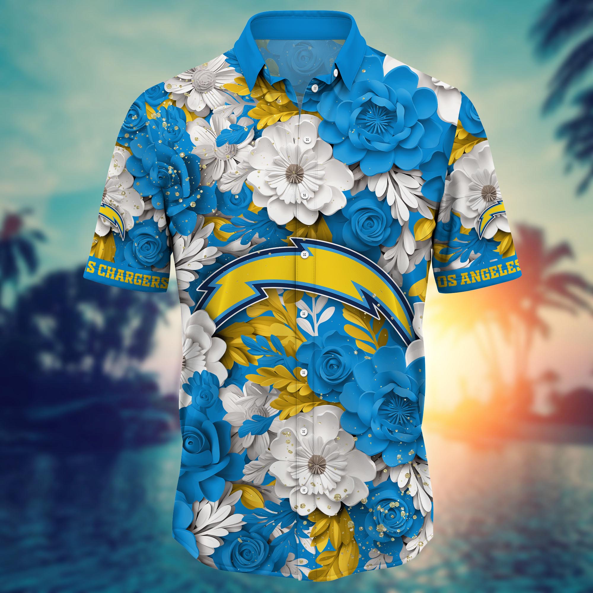 los angeles chargers floral thunder hawaiian shirt 4wg3m