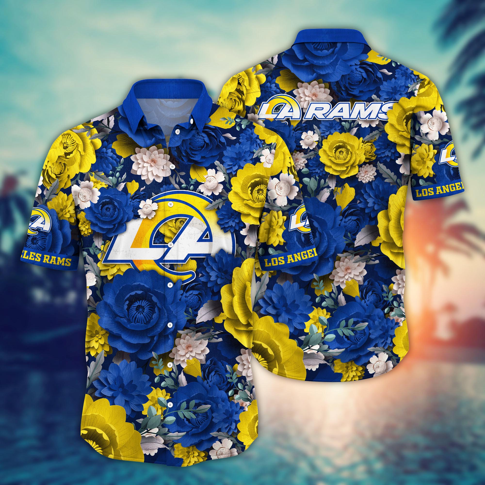 los angeles rams vibrant floral hawaiian shirt