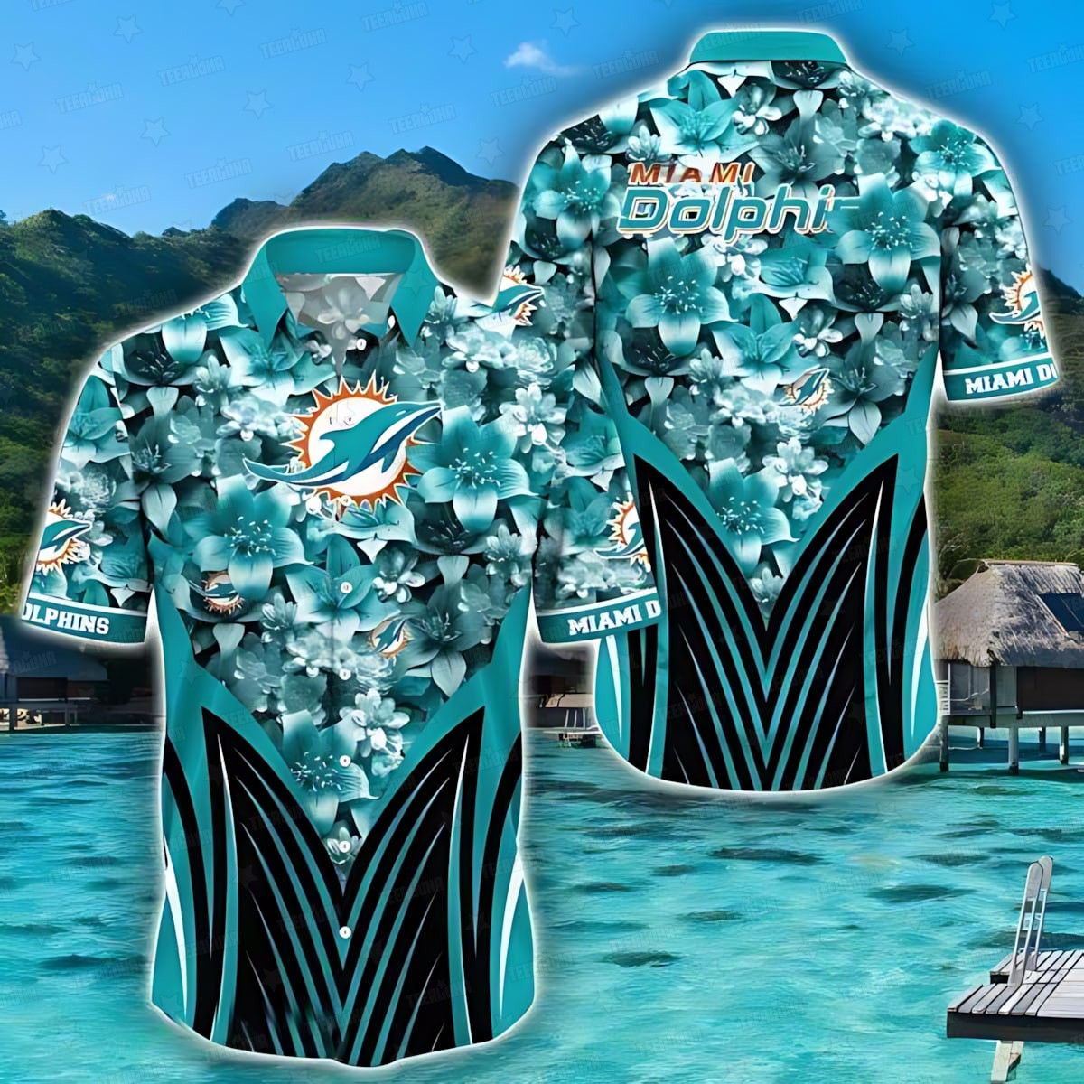 miami dolphins aqua bloom hawaiian shirt