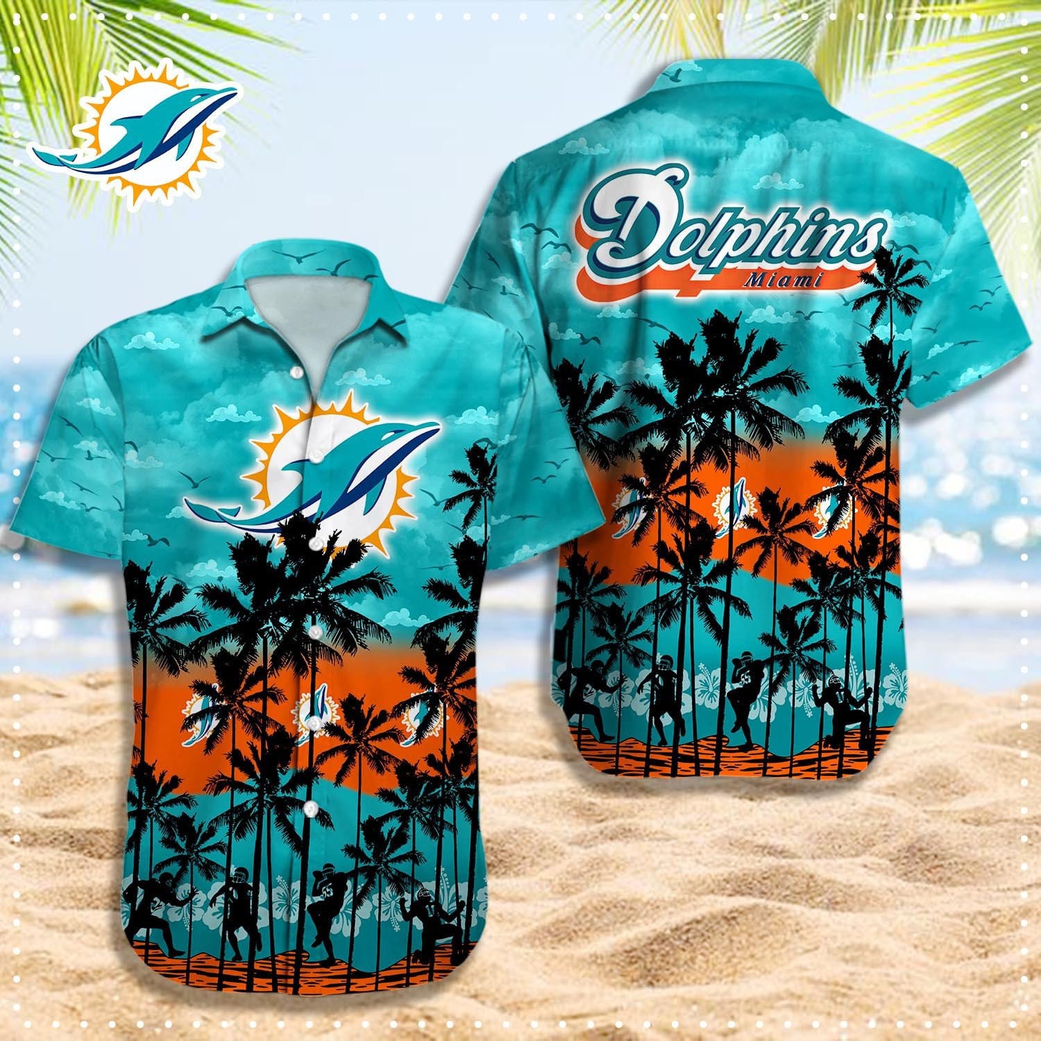 miami dolphins beachside sunset hawaiian shirt b1znn