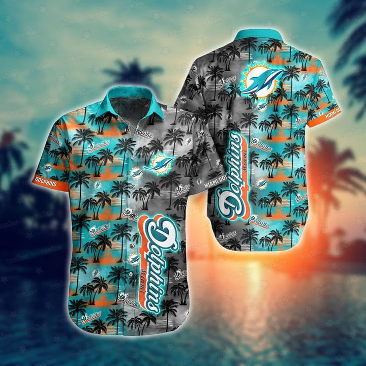 miami dolphins beautiful palm tree hawaiian shirt 5ckcn