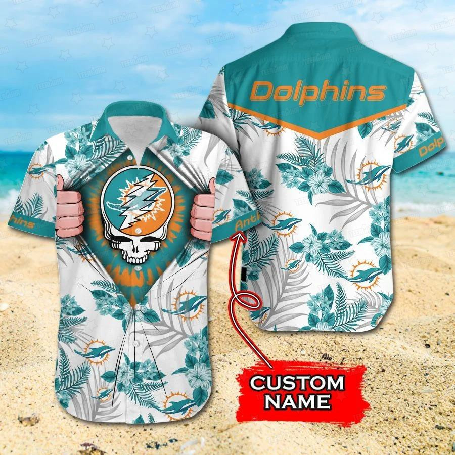 miami dolphins grateful skull hawaiian shirt pe29b