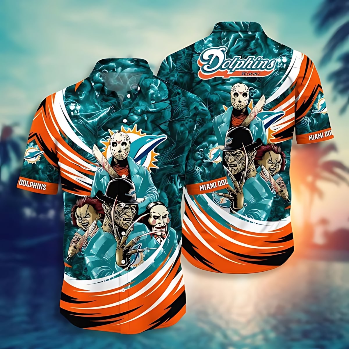 miami dolphins halloween aqua orange hawaiian shirt 59f2a