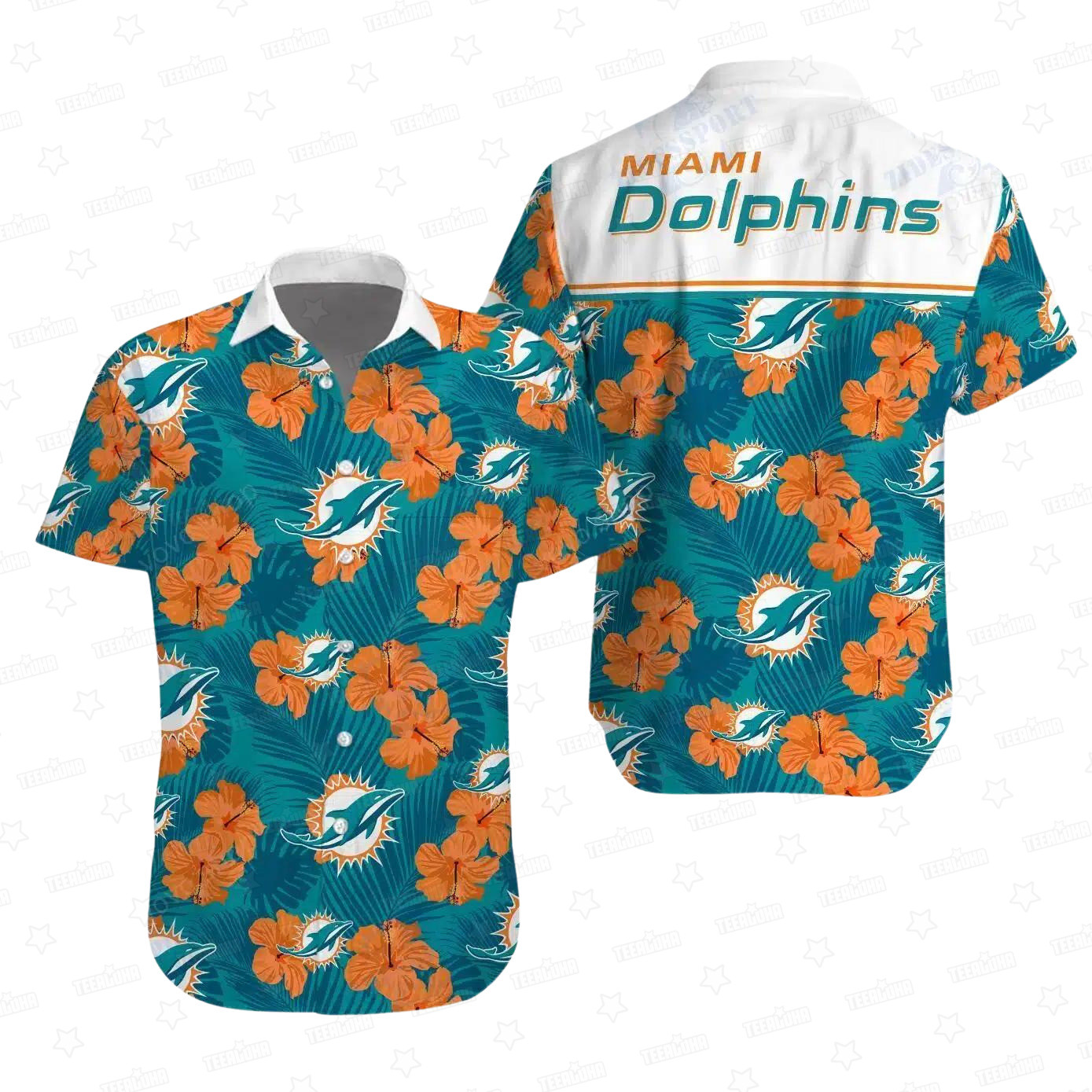 miami dolphins hibiscus paradise hawaiian shirt w3vt5