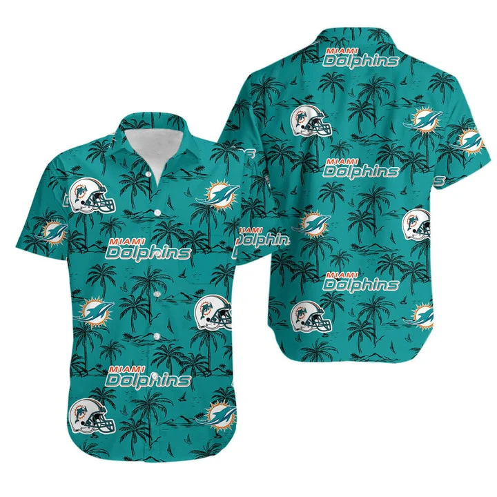 miami dolphins palm and helmet hawaiian shirt 8d3pe