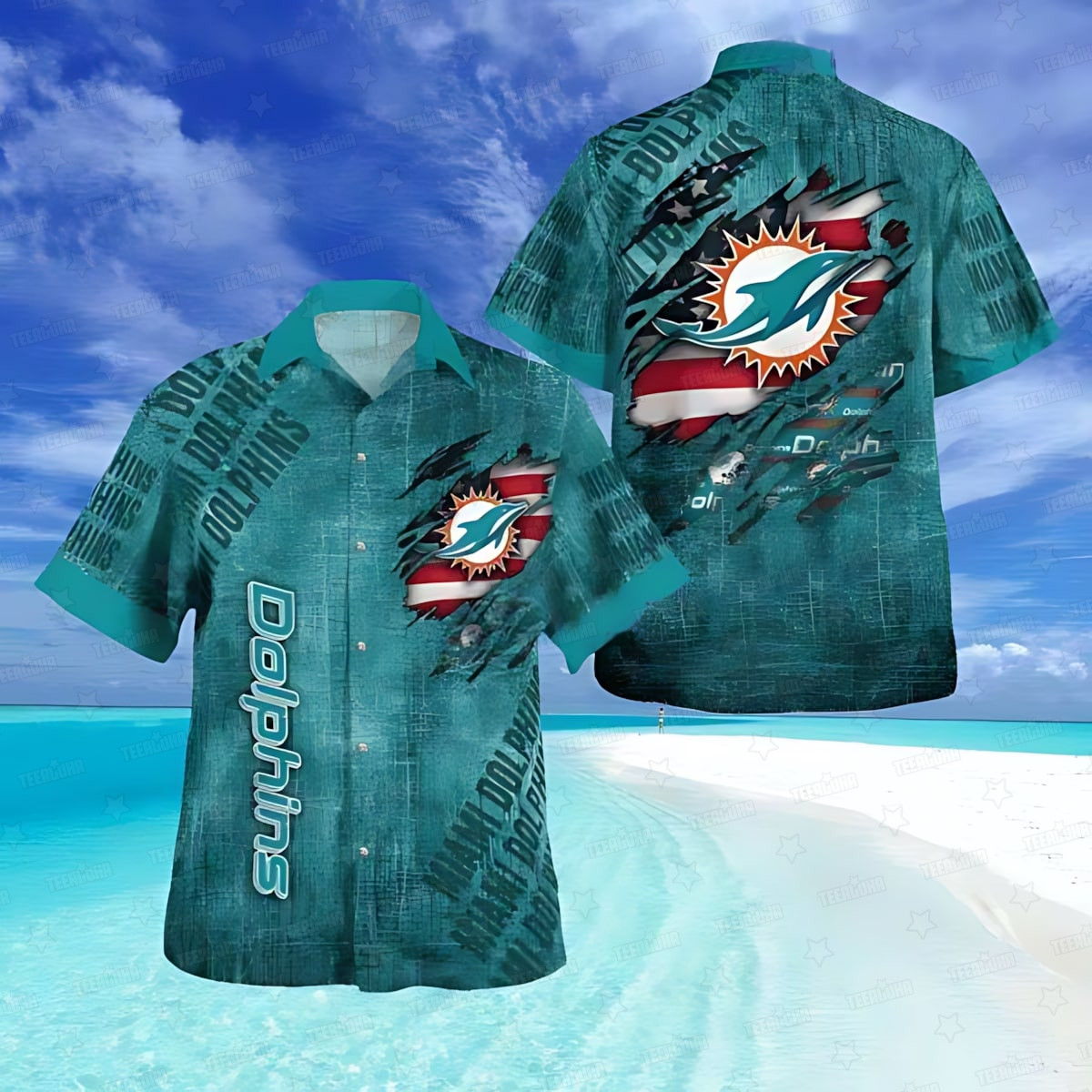 miami dolphins ripped grunge hawaiian shirt hph60