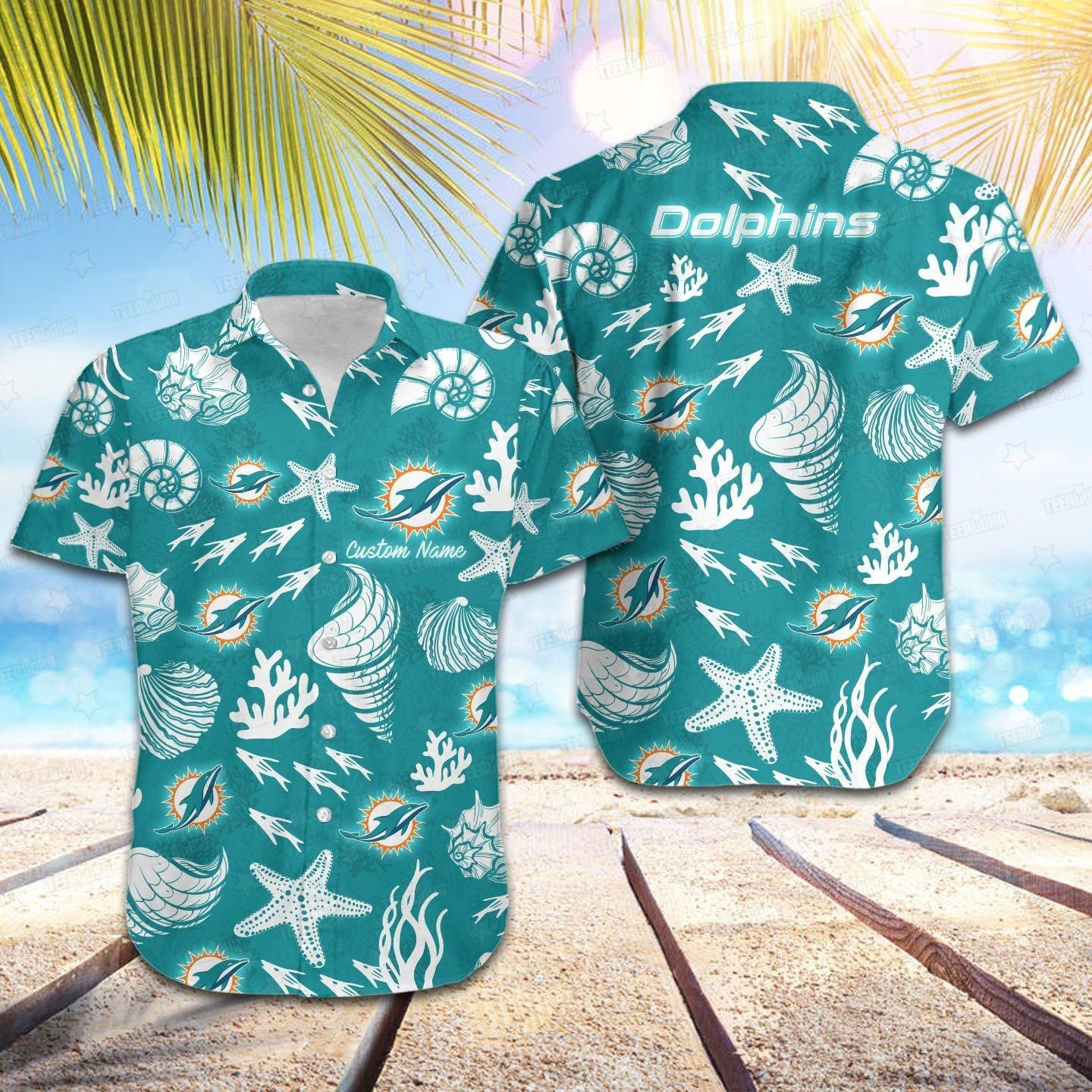 miami dolphins seashell paradise hawaiian shirt dtck1