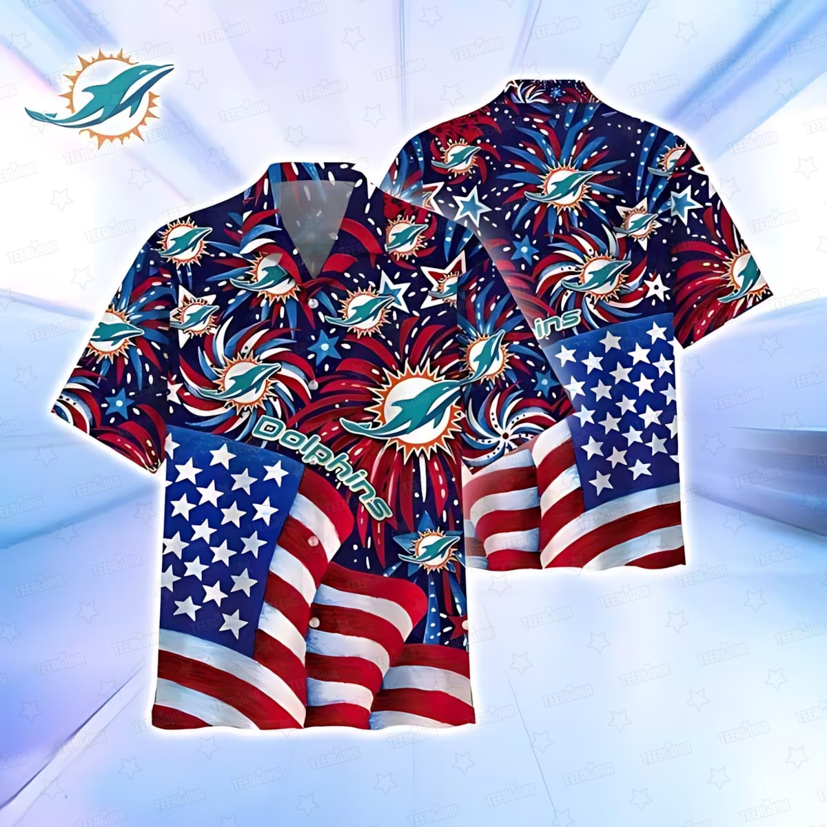 miami dolphins stars and stripes celebration hawaiian shirt yn5pn