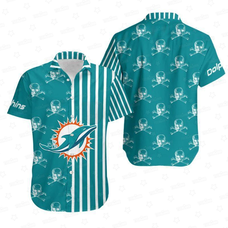 miami dolphins stripes and skull hawaiian shirt stl5k