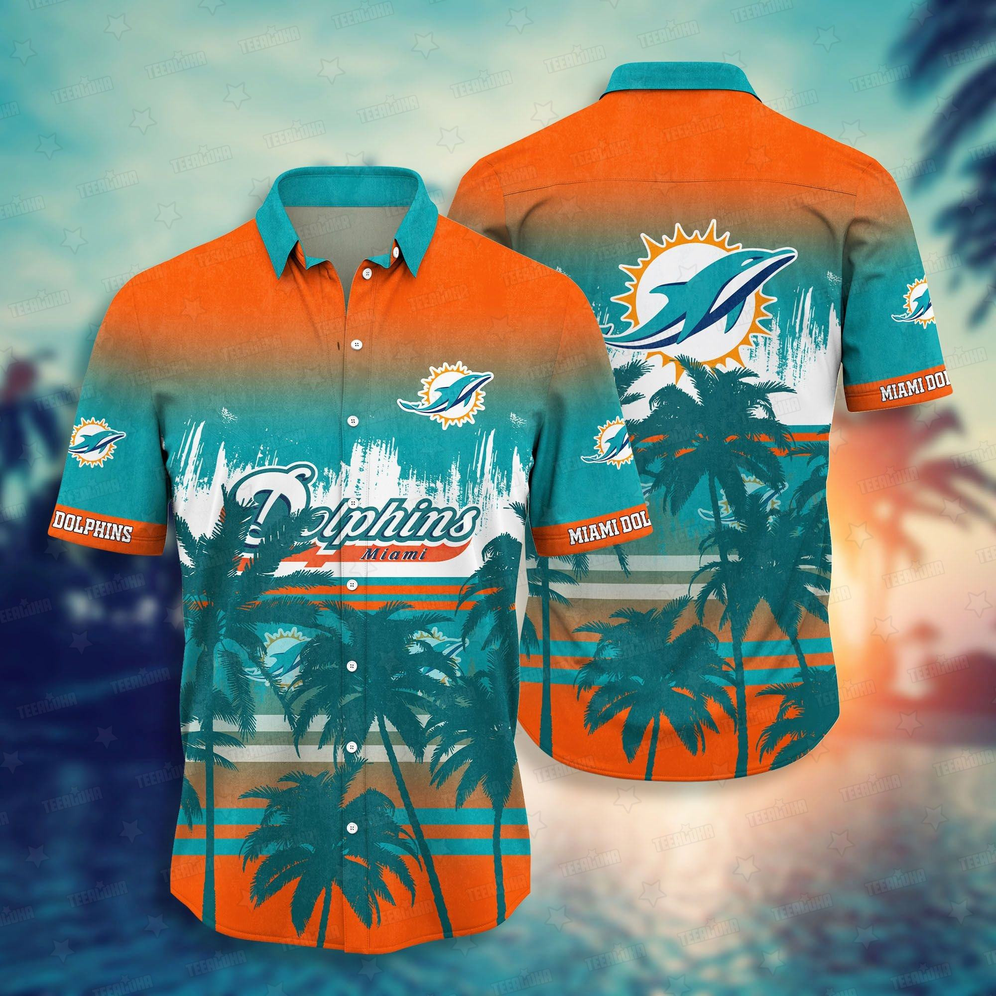 miami dolphins sunset breeze hawaiian shirt ebafn