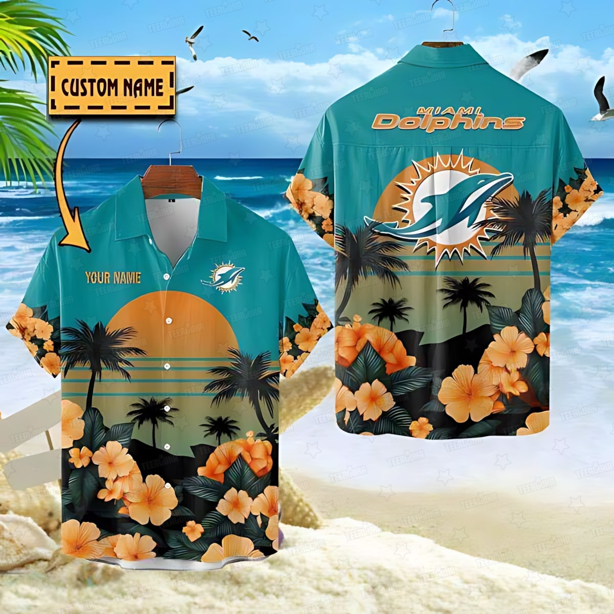 miami dolphins sunset paradise hawaiian shirt 5613z