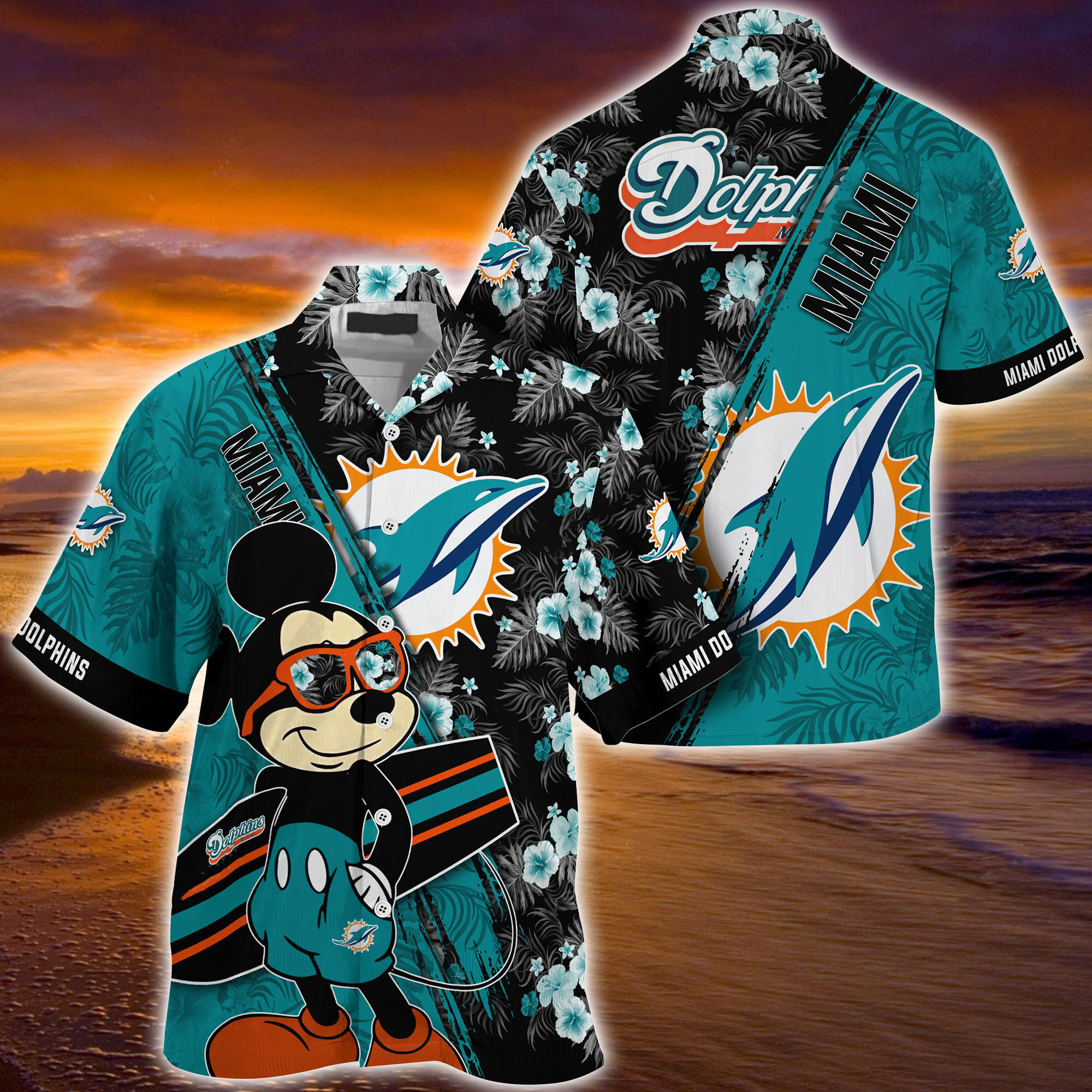 miami dolphins surfs up mickey hawaiian shirt 2346u