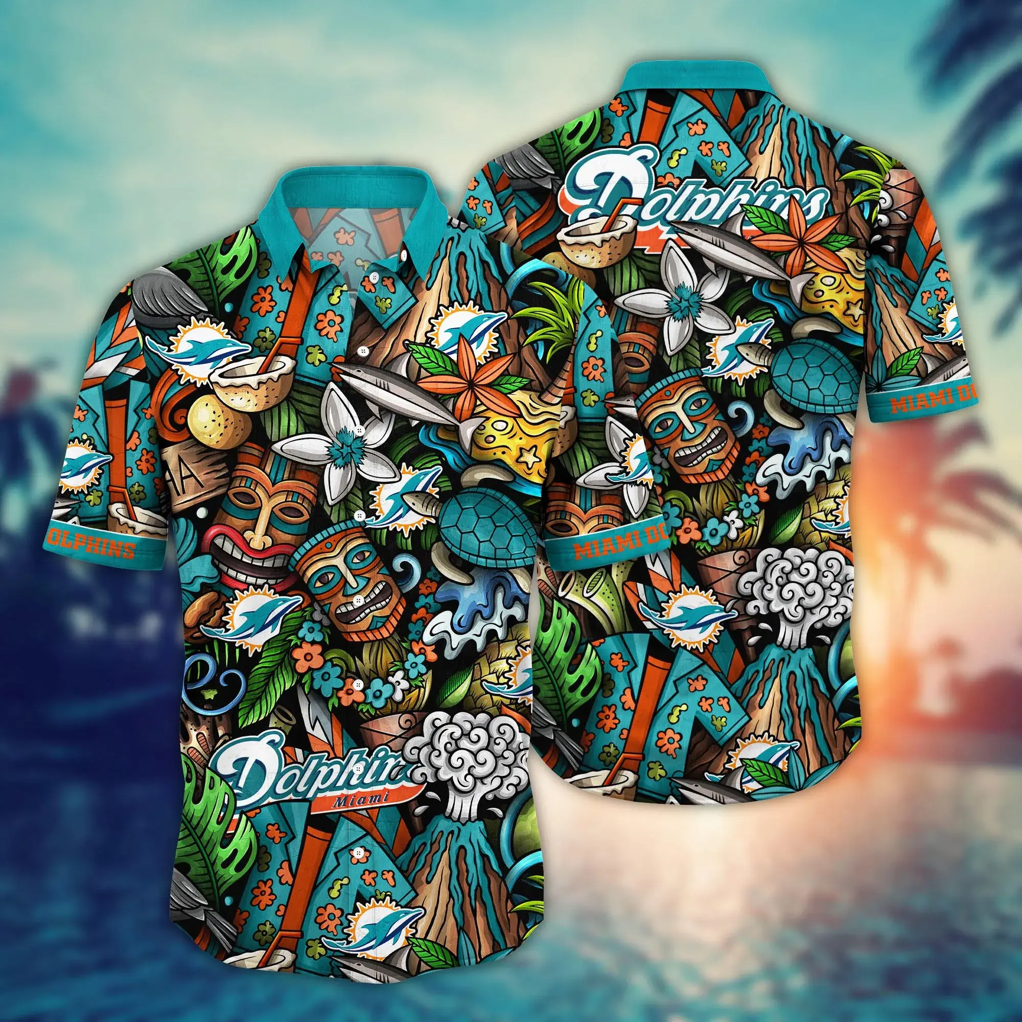 miami dolphins tiki island spirit hawaiian shirt khtj9