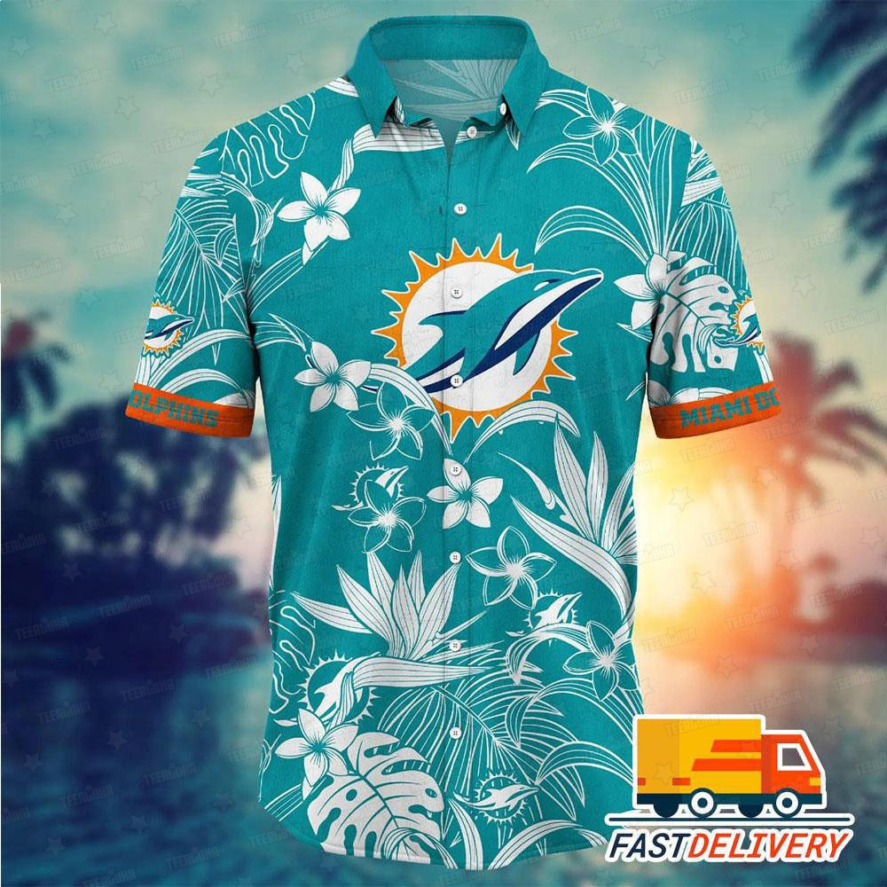 miami dolphins white floral sunset hawaiian shirt 4f12n